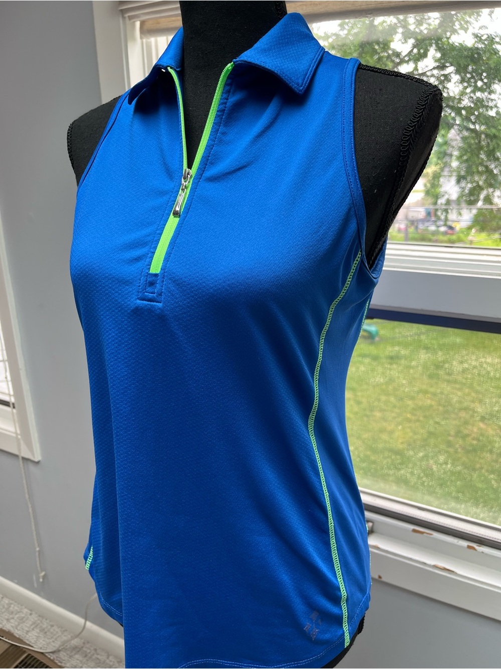 Women’s Sleeveless Jofit Zip Polo Top - Blue with Lime Accents S